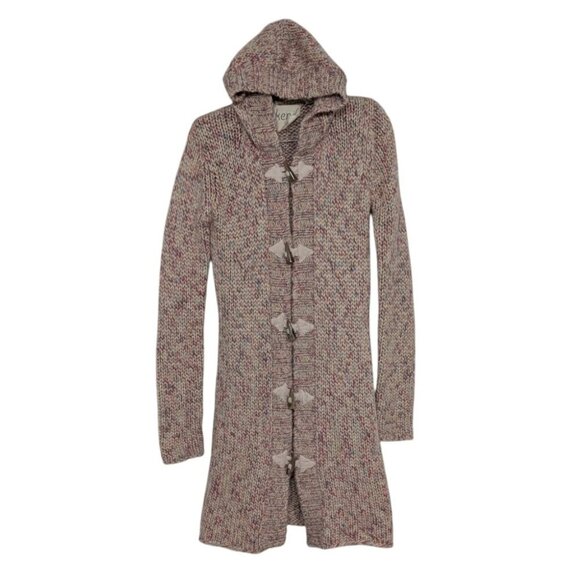 Kenji Duster Cardigan Womens Size Small Pink Marled Knit Wool Hooded Toggle - Picture 1 of 9